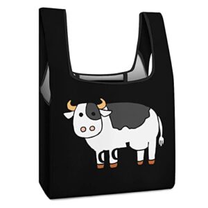 funny cow moo printed reusable grocery bag with handle foldable shopping tote bags portable for supermarket camping