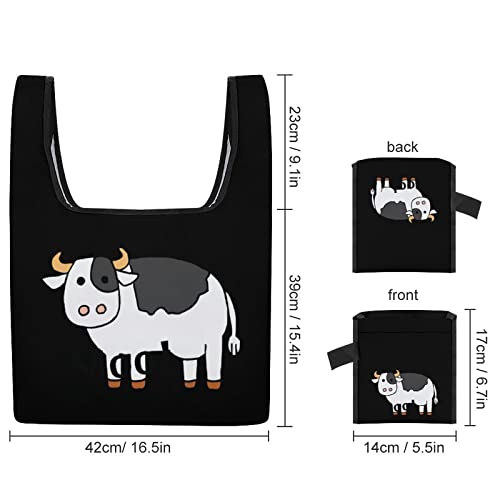 Funny Cow Moo Printed Reusable Grocery Bag with Handle Foldable Shopping Tote Bags Portable for Supermarket Camping