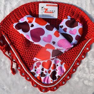 Zainee Sports Valentine's Day Horse Fly Bonnet Ear Net Hat Hood Mask Fly Veil Horse Gift Handmade Crochet Polyester (Horse/Full)