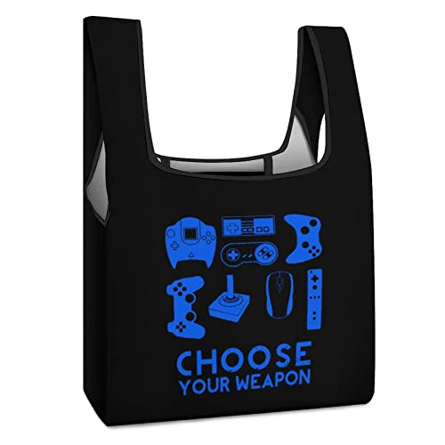 Choose Your Weapon Gamer Printed Reusable Grocery Bag with Handle Foldable Shopping Tote Bags Portable for Supermarket Camping