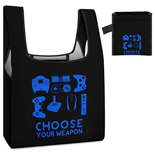 Choose Your Weapon Gamer Printed Reusable Grocery Bag with Handle Foldable Shopping Tote Bags Portable for Supermarket Camping