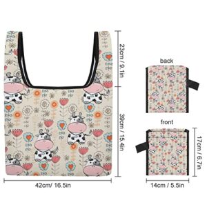 Cow Pattern Printed Reusable Grocery Bag with Handle Foldable Shopping Tote Bags Portable for Supermarket Camping