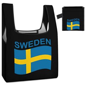 Flag of Sweden Printed Reusable Grocery Bag with Handle Foldable Shopping Tote Bags Portable for Supermarket Camping