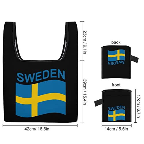 Flag of Sweden Printed Reusable Grocery Bag with Handle Foldable Shopping Tote Bags Portable for Supermarket Camping