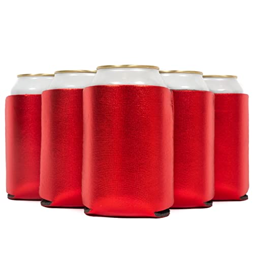 QualityPerfection Can Cooler Sleeve (12 Pack) Neoprene 12 Oz Collapsible Cooler Can Cover, Insulated Cans Coolies, 4mm Thick Beer Cover & Soda Can Holders, Blank Drinks Coolers (Metallic Red)