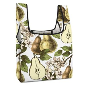 pears printed reusable grocery bag with handle foldable shopping tote bags portable for supermarket camping