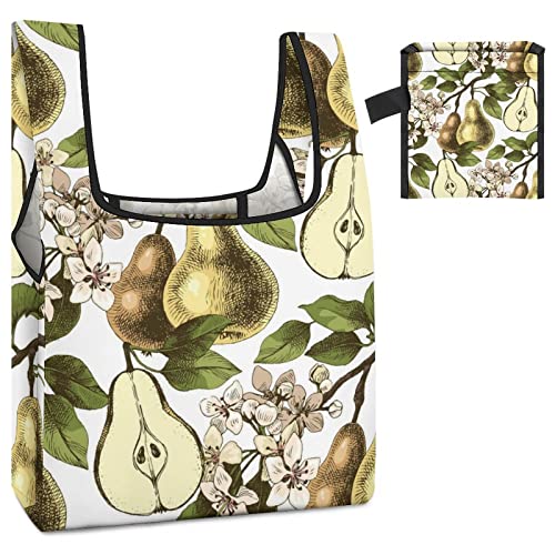 Pears Printed Reusable Grocery Bag with Handle Foldable Shopping Tote Bags Portable for Supermarket Camping