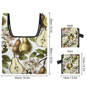 Pears Printed Reusable Grocery Bag with Handle Foldable Shopping Tote Bags Portable for Supermarket Camping