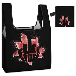 Fuck You Printed Reusable Grocery Bag with Handle Foldable Shopping Tote Bags Portable for Supermarket Camping
