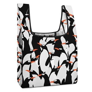 penguins pattern printed reusable grocery bag with handle foldable shopping tote bags portable for supermarket camping