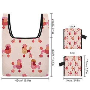 Poodle Pattern Printed Reusable Grocery Bag with Handle Foldable Shopping Tote Bags Portable for Supermarket Camping
