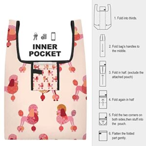 Poodle Pattern Printed Reusable Grocery Bag with Handle Foldable Shopping Tote Bags Portable for Supermarket Camping