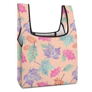 Pink Leaves Printed Reusable Grocery Bag with Handle Foldable Shopping Tote Bags Portable for Supermarket Camping