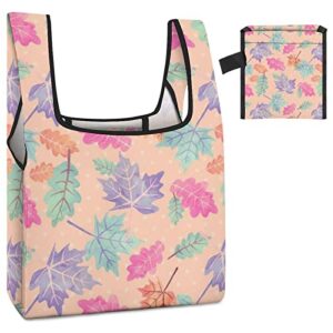 Pink Leaves Printed Reusable Grocery Bag with Handle Foldable Shopping Tote Bags Portable for Supermarket Camping