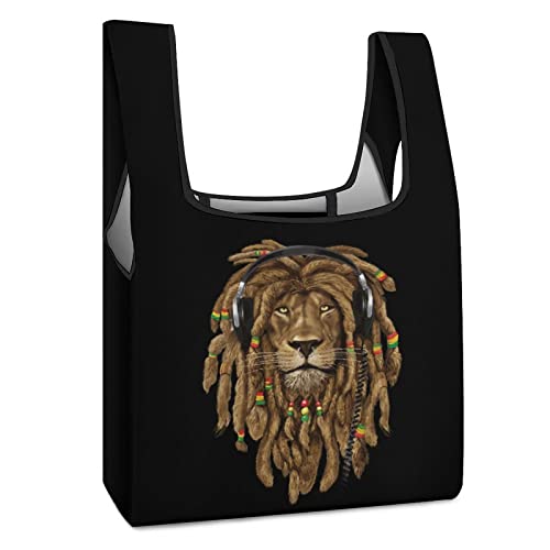 Rock Rasta Lion Printed Reusable Grocery Bag with Handle Foldable Shopping Tote Bags Portable for Supermarket Camping