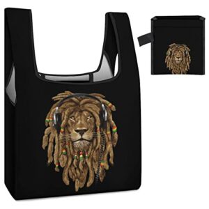 Rock Rasta Lion Printed Reusable Grocery Bag with Handle Foldable Shopping Tote Bags Portable for Supermarket Camping