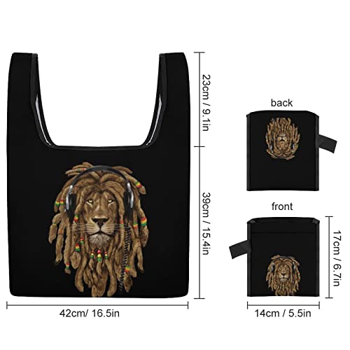 Rock Rasta Lion Printed Reusable Grocery Bag with Handle Foldable Shopping Tote Bags Portable for Supermarket Camping