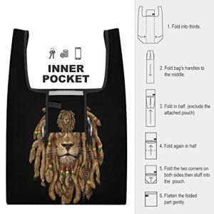 Rock Rasta Lion Printed Reusable Grocery Bag with Handle Foldable Shopping Tote Bags Portable for Supermarket Camping