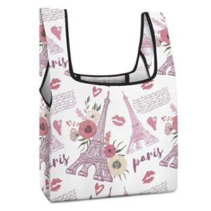 paris eiffel tower printed reusable grocery bag with handle foldable shopping tote bags portable for supermarket camping