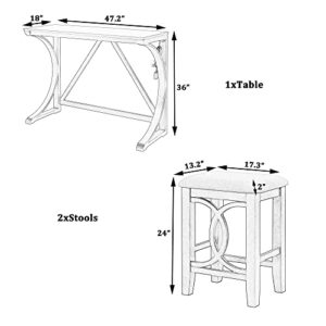 P PURLOVE 3-Piece Bar Table Set, Dining Table Set,Breakfast Bar Table for 2,Counter Height Dining Table Set with USB Port and Upholstered Stools for Kicthen Room,Dining Room