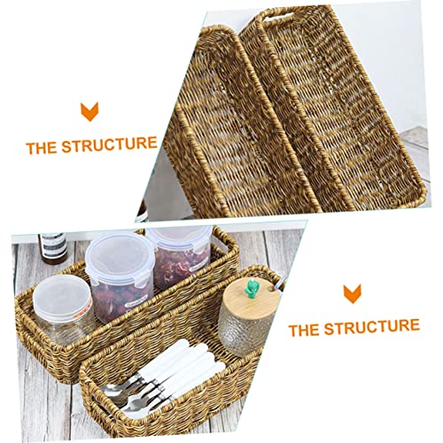 STOBAZA 2pcs Bins Daily Weave Capacity Seagrass Woven Tabletop Topper Willow Organizer Storage Organizing Hyacinth Toilet Desktop Rectangular Handles Wicker Basket Sundries Office Rustic