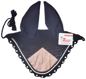 zainee sports glitter sparkly horse fly bonnet ear net hat hood mask fly veil horse gift handmade crochet polyester (horse/full, rose gold)