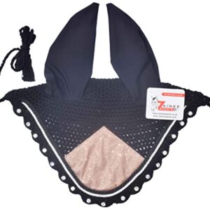 Zainee Sports Glitter Sparkly Horse Fly Bonnet Ear Net Hat Hood Mask Fly Veil Horse Gift Handmade Crochet Polyester (Horse/Full, Rose Gold)