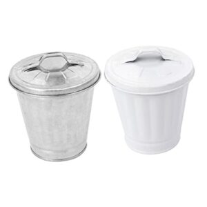 orfofe 2pcs plant storage galvanized door container mini paper farmhouse vase trash bin with cute brush milk cans household recycling tabletop room iron tin can metal kitchen simple