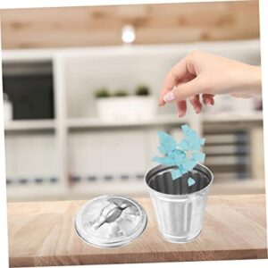 ORFOFE 2pcs Plant Storage Galvanized Door Container Mini Paper Farmhouse Vase Trash Bin with Cute Brush Milk Cans Household Recycling Tabletop Room Iron Tin Can Metal Kitchen Simple