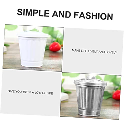 ORFOFE 2pcs Plant Storage Galvanized Door Container Mini Paper Farmhouse Vase Trash Bin with Cute Brush Milk Cans Household Recycling Tabletop Room Iron Tin Can Metal Kitchen Simple