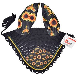 sunflower horse fly bonnet net hat hood mask fly veil gift hand made polyester (horse/full, black)
