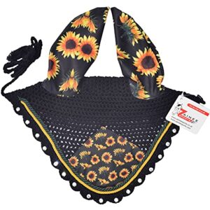 Sunflower Horse Fly Bonnet Net Hat Hood Mask Fly Veil Gift Hand Made Polyester (Horse/Full, Black)