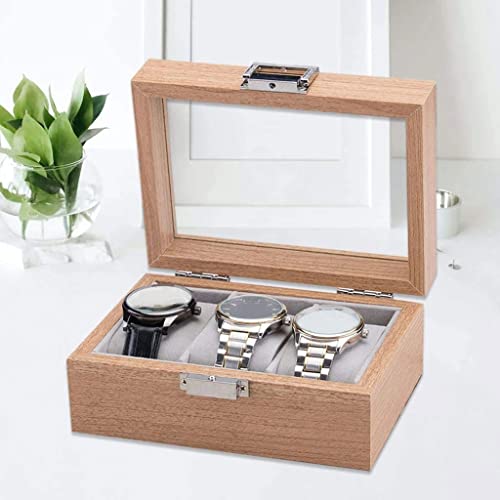 LHLLHL 3 Slot Wooden Watch Display Cabinet Box And Lock Storage Rack Storage Box For Men And Women