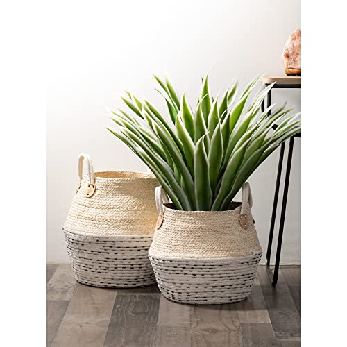 Decorative Basket Set Of 2 Brown Cotton