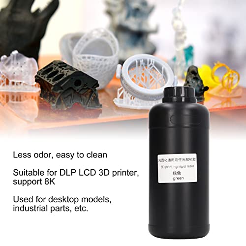 Curing Rigid Resin, Low Shrinkage High Accuracy 1000ml Stretch Resistant 3D Printer Resin with Less Odor for Desktop Models(Green)