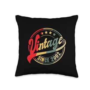 vintage 2002 21st birthday gifts for men & women 21 year old: 21st birthday vintage since 2002 throw pillow, 16x16, multicolor