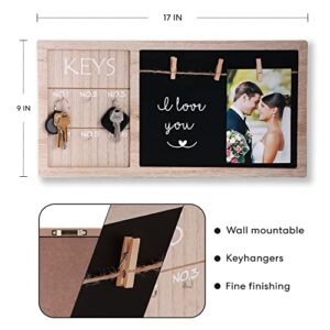 Key Hooks Photo Hangers Chalkboard Wall Mounted Keychains Organizer - Bohemian Hanging Photo Note Board Key Racks Hanger Suitable for Entryway, Front Door, Hallway for Boho and Rustic Decor.
