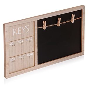 Key Hooks Photo Hangers Chalkboard Wall Mounted Keychains Organizer - Bohemian Hanging Photo Note Board Key Racks Hanger Suitable for Entryway, Front Door, Hallway for Boho and Rustic Decor.