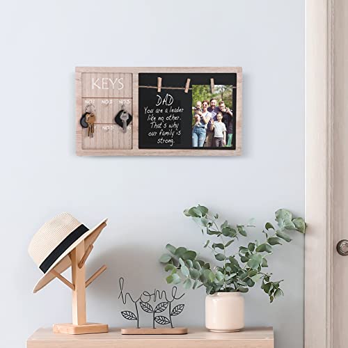 Key Hooks Photo Hangers Chalkboard Wall Mounted Keychains Organizer - Bohemian Hanging Photo Note Board Key Racks Hanger Suitable for Entryway, Front Door, Hallway for Boho and Rustic Decor.