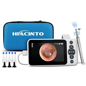 AI Intelligent Visual Digital Otoscope, Hiacinto Ear Wax Removal Tool with 4.5Inch IPS Screen, 3.2mm Ear Camera with Gyroscope, Supports Photo and Video Recording, 32GB Card and Ear Cleaning Kits