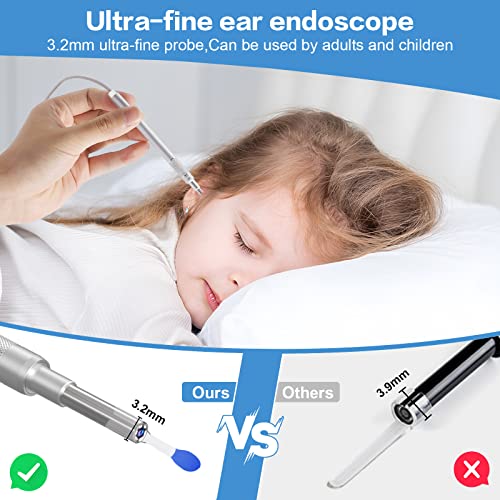 AI Intelligent Visual Digital Otoscope, Hiacinto Ear Wax Removal Tool with 4.5Inch IPS Screen, 3.2mm Ear Camera with Gyroscope, Supports Photo and Video Recording, 32GB Card and Ear Cleaning Kits