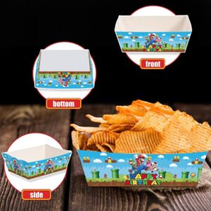YOPENMOUNE 40PCS Super Bros Birthday Party Supplies,Super Bros Food Tray Super Bros Party Favors Paper Food Serving Tray Mario Paper Trays.6.7 x 5 x 2IN.