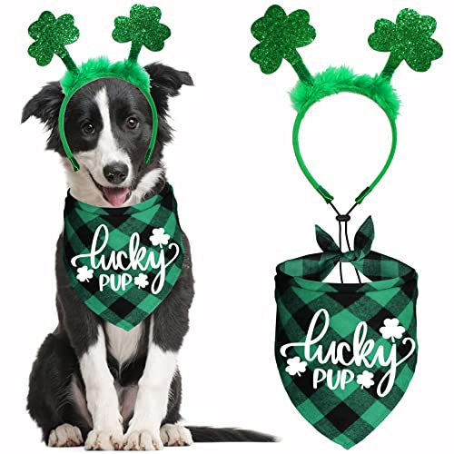 JOTFA St. Patrick's Day Dog Bandana Costumes, St. Patrick's Day Shamrock Dog Headband Buffalo Plaid Dog St. Patrick's Day Bandanas for Small Medium Large Dogs