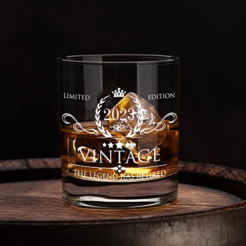 AOZITA Retirement Gifts for Men 2023 Whiskey Glass - The Legend Has Retired 2023 - Limited Edition Retirement Gifts Idea for Coworkers, Friends, Him/Her - Retirement Party Decorations Supply