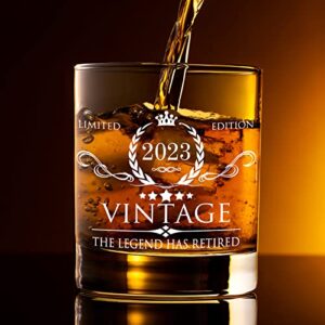 AOZITA Retirement Gifts for Men 2023 Whiskey Glass - The Legend Has Retired 2023 - Limited Edition Retirement Gifts Idea for Coworkers, Friends, Him/Her - Retirement Party Decorations Supply