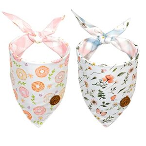 crowned beauty spring dog bandanas reversible large 2 pack, floral donuts set, plaid adjustable triangle holiday pink scarves for medium large extra large dogs pets db33-l