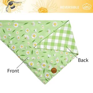 CROWNED BEAUTY Spring Summer Dog Bandanas Reversible Large 2 Pack, Floral Set, Plaid Adjustable Triangle Holiday Green Scarves for Medium Large Extra Large Dogs Pets DB34-L