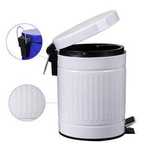 OCTMUSTARD 5 L Round Step Pet Trash with Lid,Mini Metal Pedal Bin,Small Garbage Can Wastebasket for Home,Car or Office，White