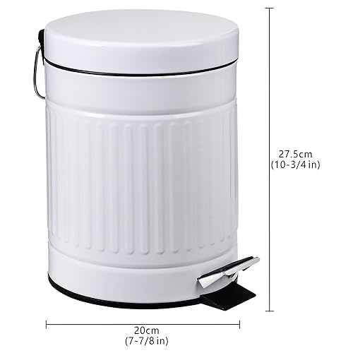 OCTMUSTARD 5 L Round Step Pet Trash with Lid,Mini Metal Pedal Bin,Small Garbage Can Wastebasket for Home,Car or Office，White