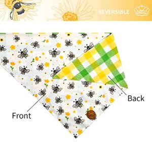 CROWNED BEAUTY Spring Summer Dog Bandanas Reversible Large 2 Pack, Daisy Bee Set, Plaid Adjustable Triangle Holiday Scarves for Medium Large Extra Large Dogs Pets DB36-L